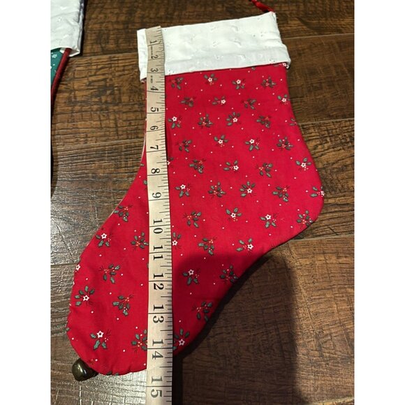 Set Of 3 Vintage Handmade Christmas Stockings With Snowman & Floral Prints 16" - Picture 5 of 15
